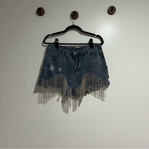 Windsor Denim Shorts with Rhinestone Fringe | Medium | NWT
